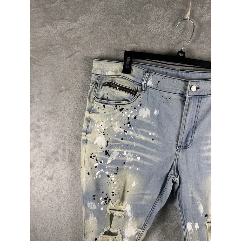 Rockstar Original Jeans Mens 40x30 Blue Distressed Skinny Denim RSM200-FABIAN